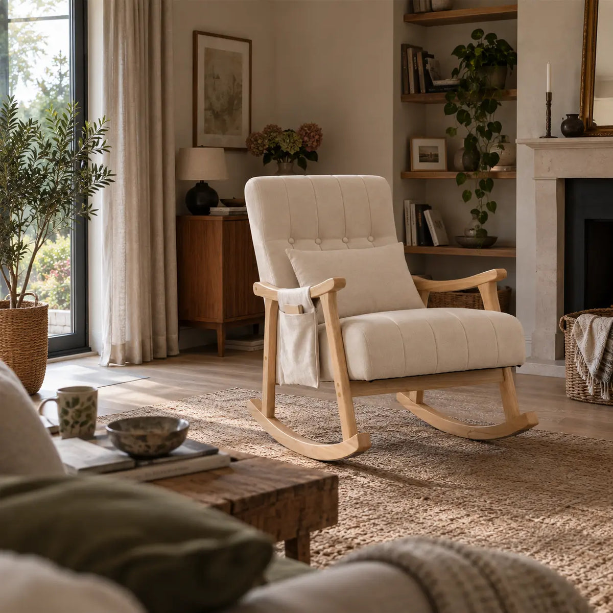 A rocking chair in a living room